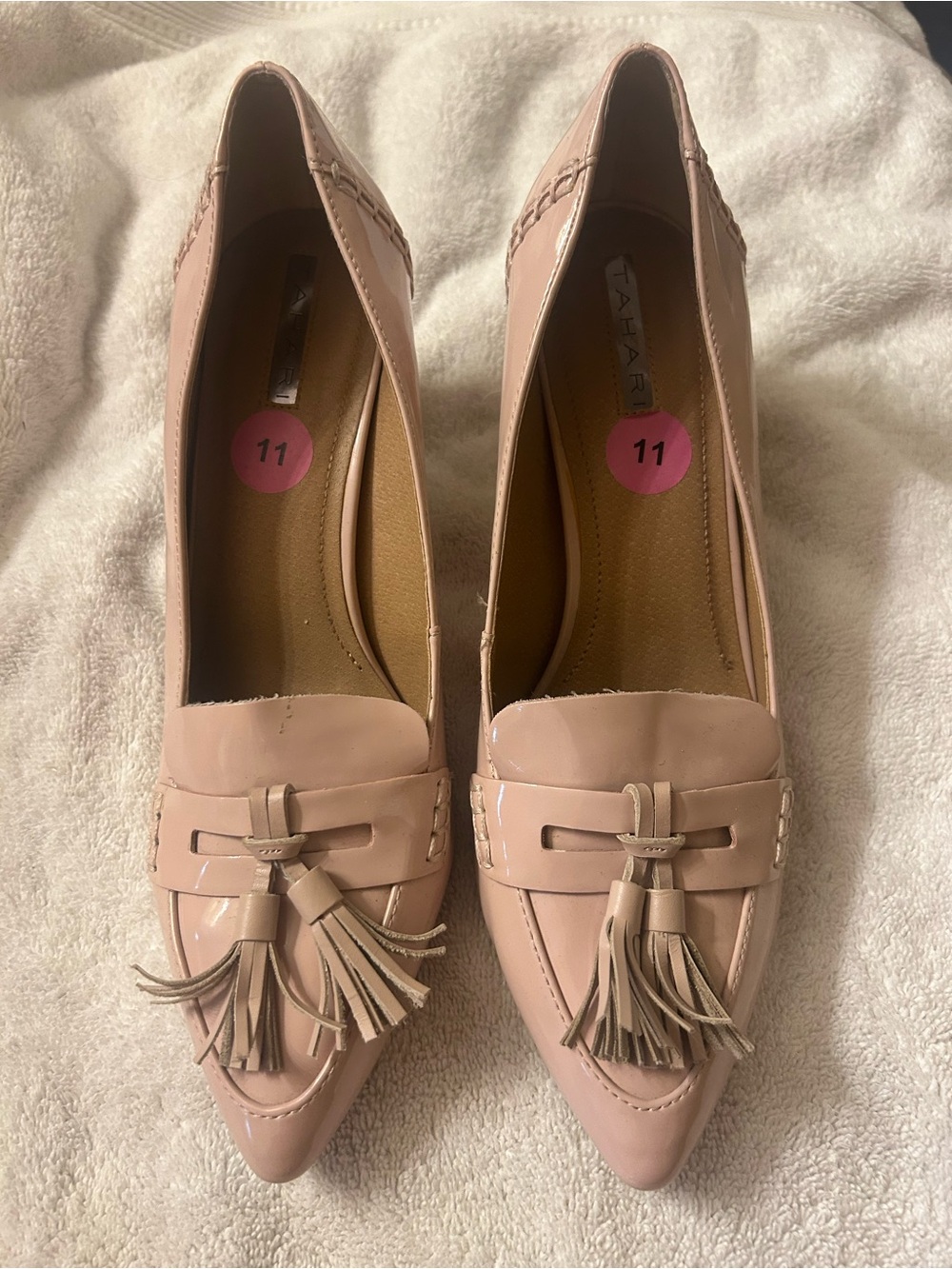 Tahari Blush Pink Patent Tassel Pointed Loafers